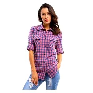 OCHENTA Women’s long sleeve button down flannel shirt *Size X Small*